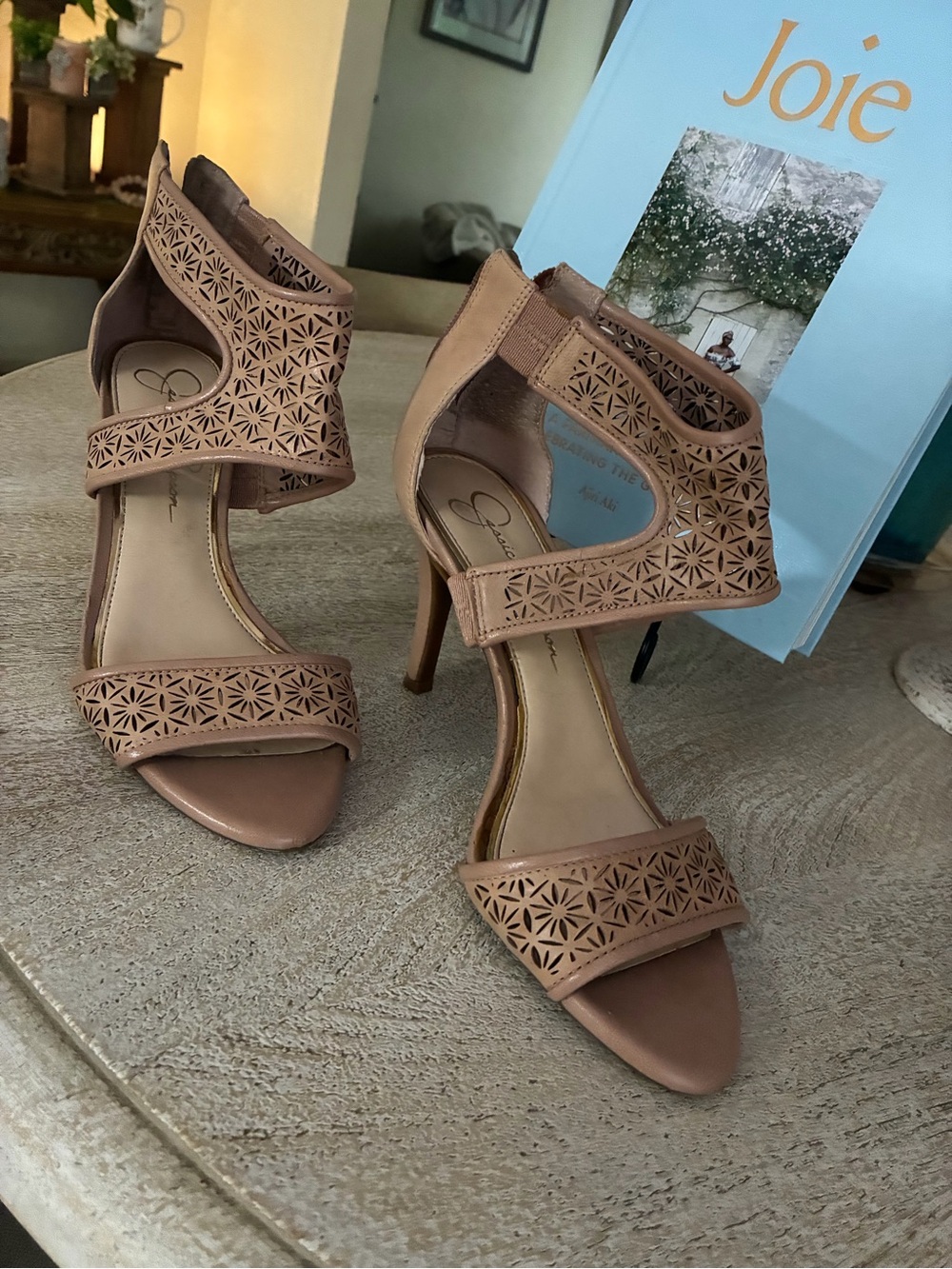 Jessica Simpson Laser-Cut Strappy High Heels - Tan